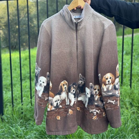Unisex Vintage 90’s Blair Puppy Dog Fleece All Over Print Zip Up Jacket XL - Picture 5 of 5